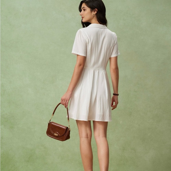 Rihoas White Puff Sleeve Mini Dress – Button Front, Size S - Picture 4 of 5